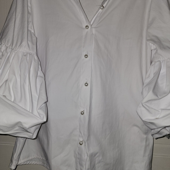 18 Centimeters Elegant Puff Sleeve Button-Up Women's Size Small White - Picture 4 of 11